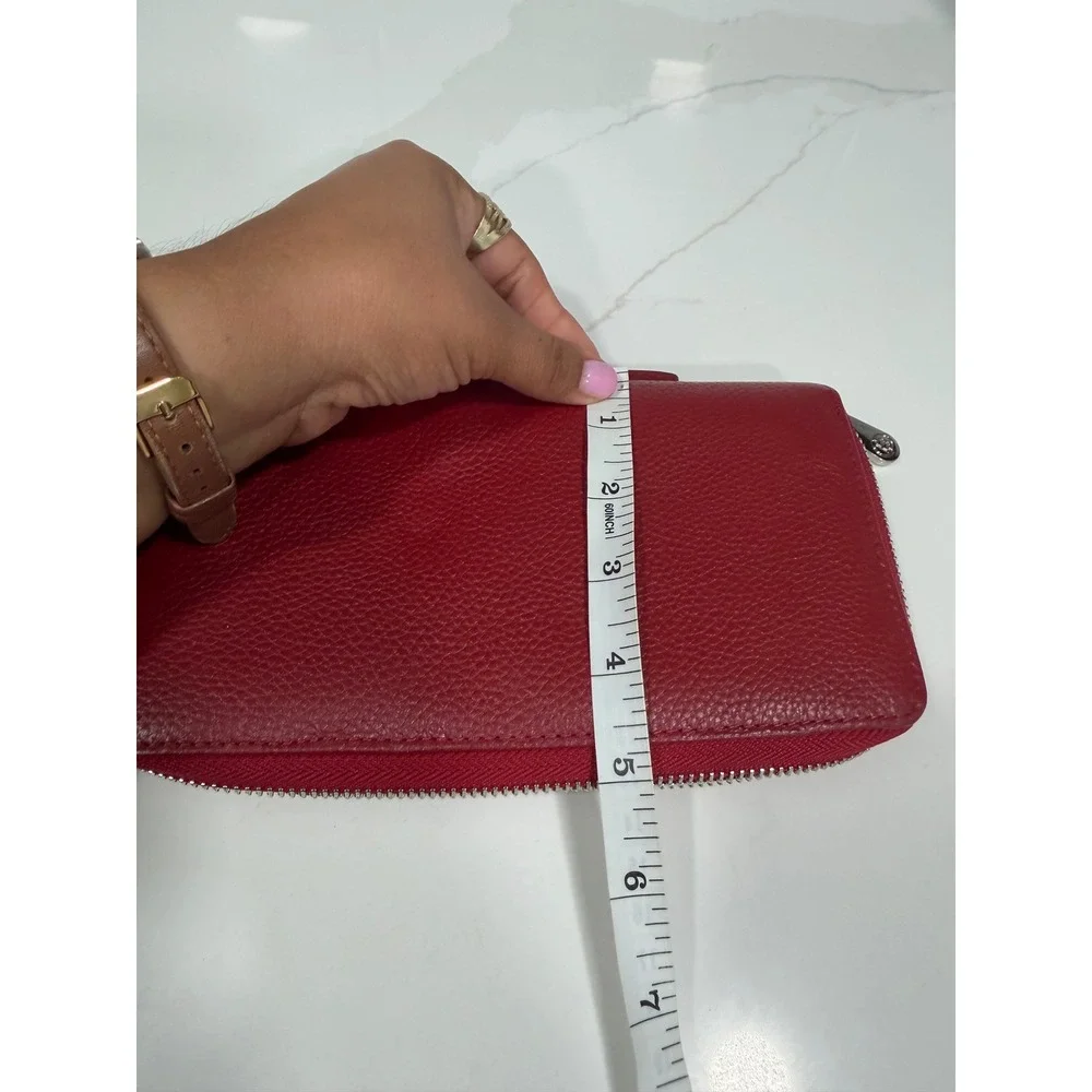 Bostanten Red Pebbled Leather Zip Around Wristlet Wallet Organizer Clutch